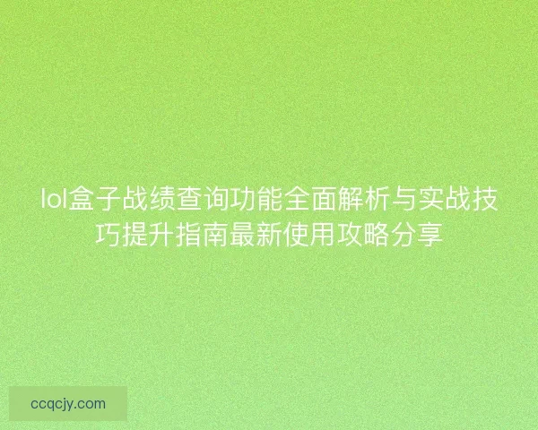 lol盒子战绩查询功能全面解析与实战技巧提升指南最新使用攻略分享
