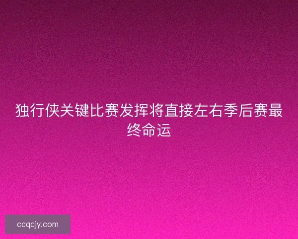 独行侠关键比赛发挥将直接左右季后赛最终命运