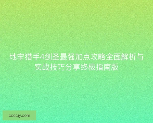 地牢猎手4剑圣最强加点攻略全面解析与实战技巧分享终极指南版